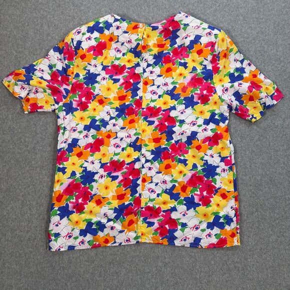 Bonnie & Norma 90's Colorful Flowers Blouse Top Women's Size 10 Shoulder Pads - Picture 7 of 8